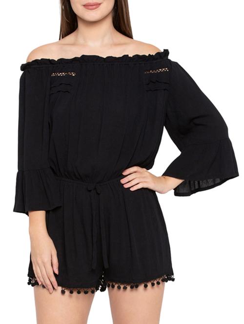 drawstring waist pom pom detail romper - 15364391 - Very Small Image - 1