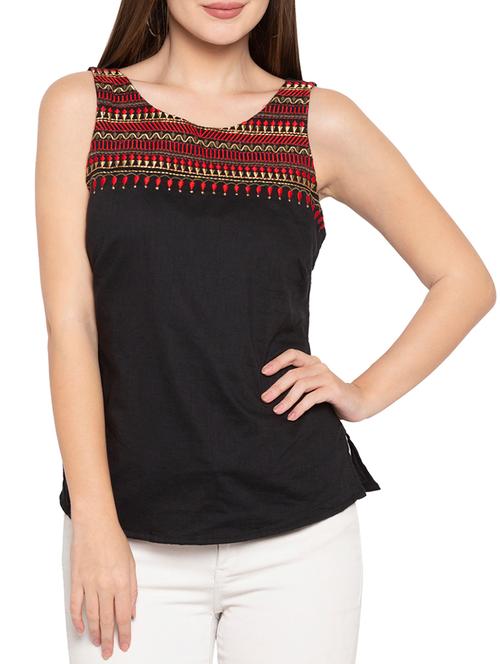 embroidered yoke tie knot back top - 15364427 - Very Small Image - 1