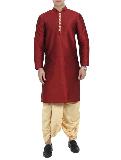 maroon dupion dhoti kurta set - 15364723 - Very Small Image - 1