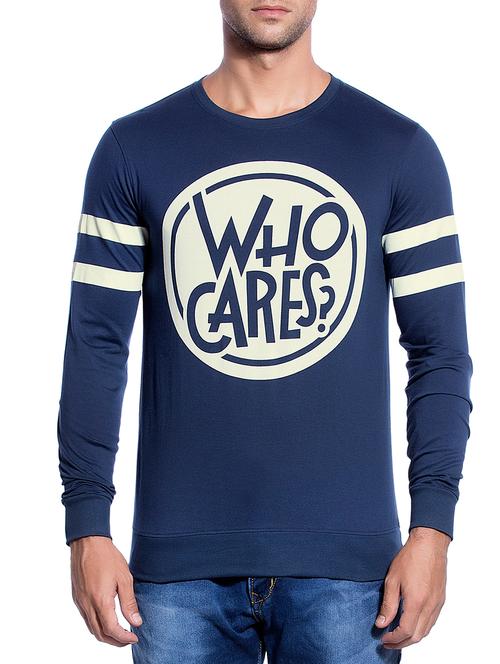 navy blue cotton chest print tshirt - 15366185 - Very Small Image - 1