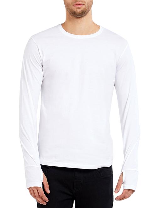 white cotton thumb hole t-shirt - 15366190 - Very Small Image - 1