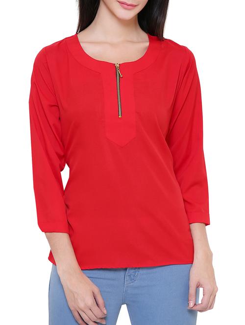 zip up round neck top - 15366215 - Very Small Image - 1