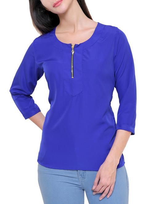 zip up round neck top - 15366216 - Very Small Image - 1