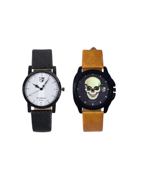 tesseract white dial & black skull face dial men's & boy's analogue watches (sbofw045+ubrgs047) - 15366541 - Very Small Image - 1