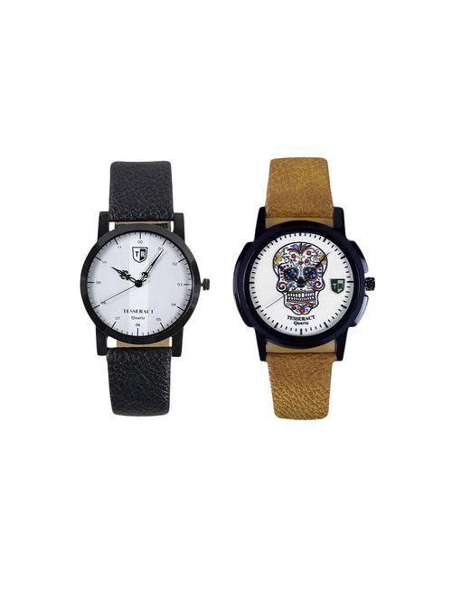 tesseract white dial & skull face dial men's analogue watches (sbofw045+ubrcfs059) - 15366547 - Very Small Image - 1