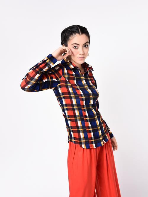 concealed placket checkered shirt - 15366973 - Very Small Image - 1