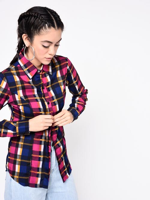 concealed placket checkered shirt - 15366974 - Very Small Image - 1