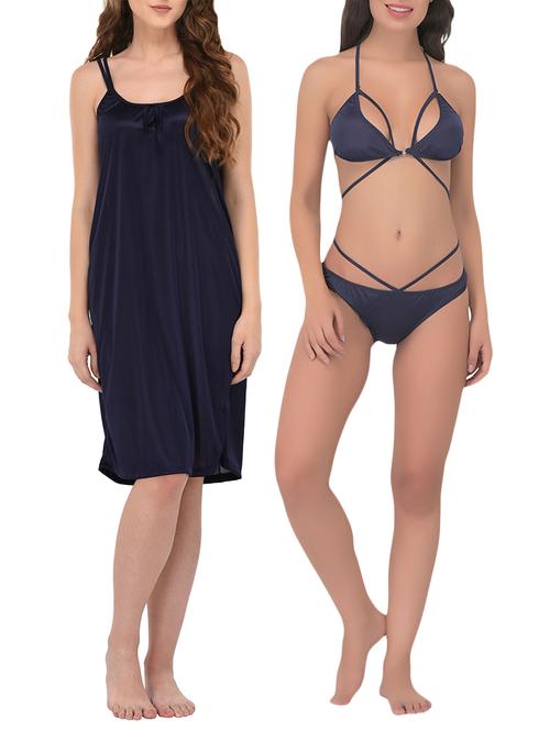 navy blue nighty with bikini set - 15366980 - Very Small Image - 1