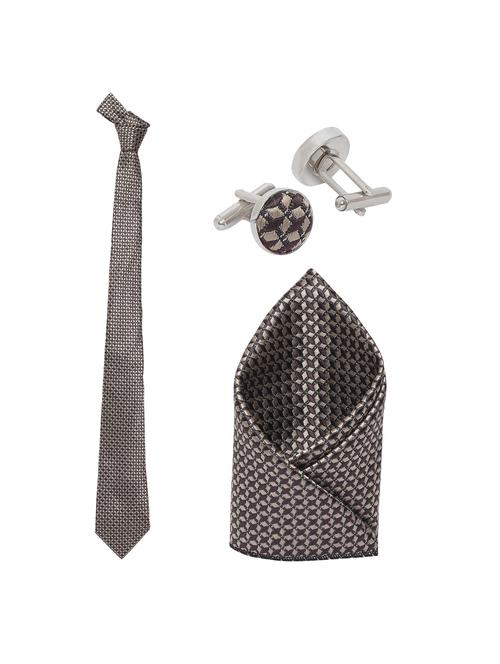 brown microfiber tie with pocketsquare and cufflink - 15367258 - Very Small Image - 1