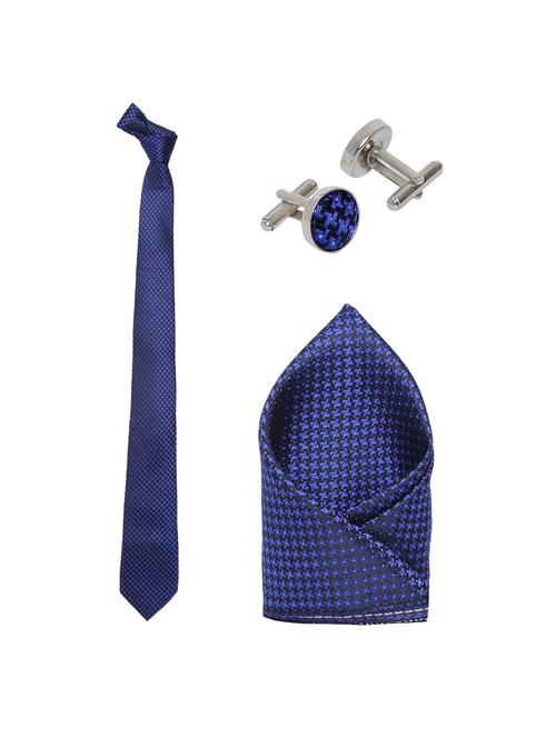 blue microfiber tie with pocketsquare and cufflinks - 15367270 - Very Small Image - 1