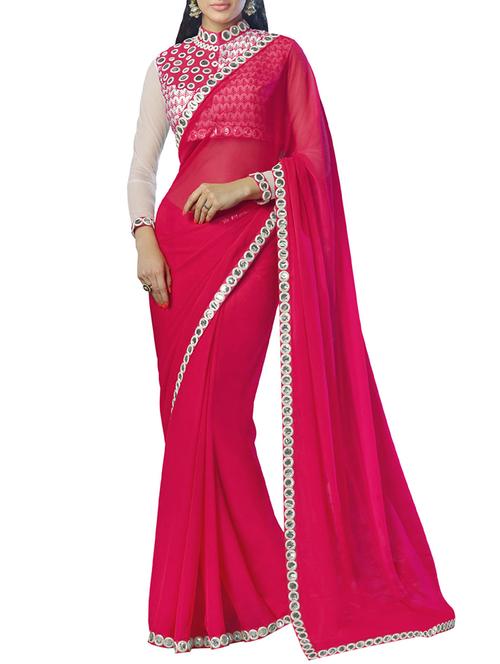 mirror lace border saree with blouse - 15367632 - Very Small Image - 1