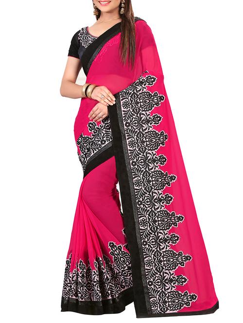 patchwork embroidered border saree with blouse - 15367914 - Very Small Image - 1