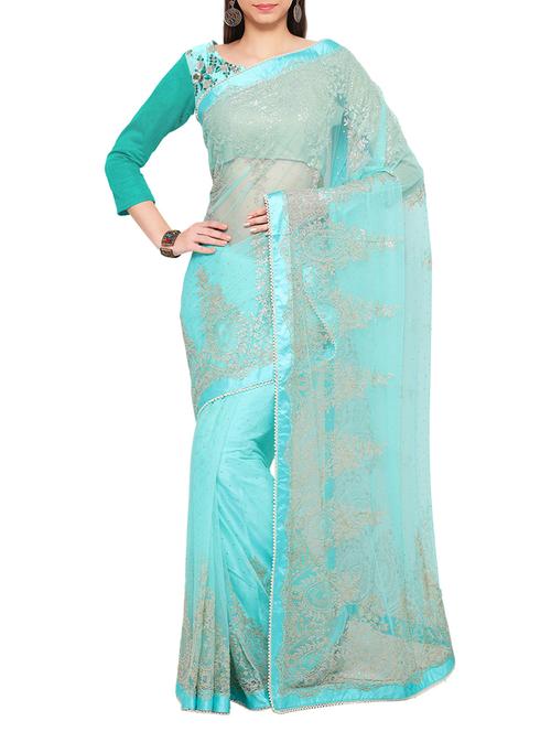 zari embroidered net saree with blouse - 15367915 - Very Small Image - 1