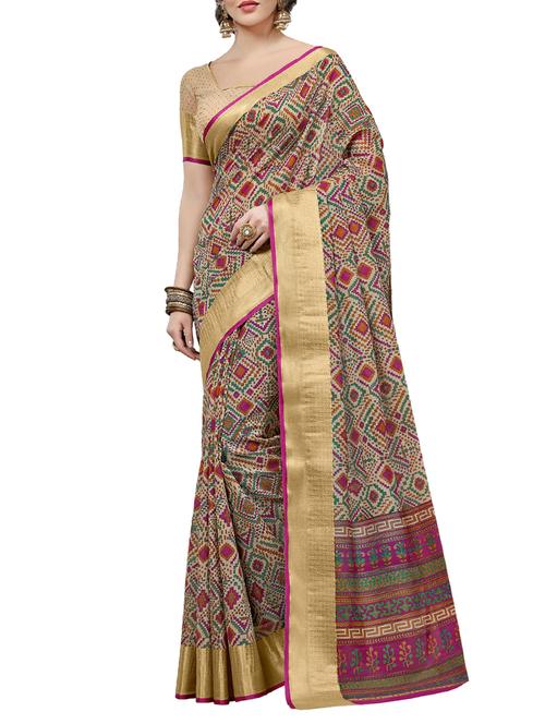 zari border geometrical printed saree with blouse - 15368078 - Very Small Image - 1