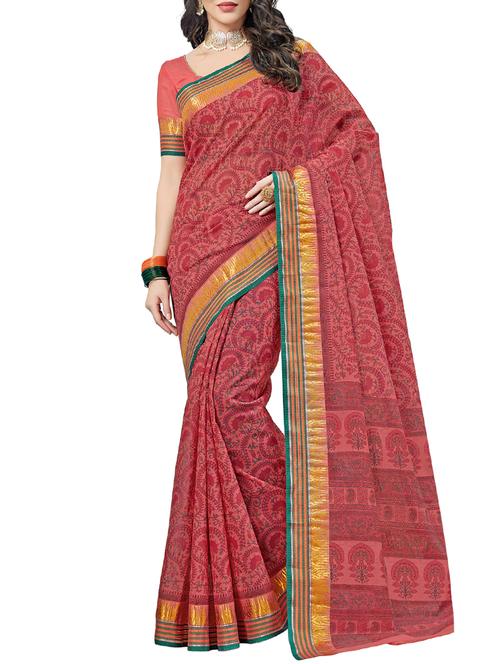 zari border floral saree with blouse - 15368082 - Very Small Image - 1