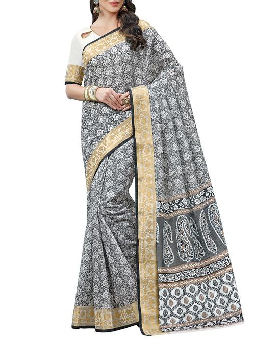 zari border all over printed saree with blouse - 15368087 - Very Small Image - 1