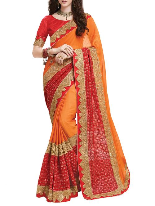 embroidered bordered saree with blouse - 15368198 - Very Small Image - 1
