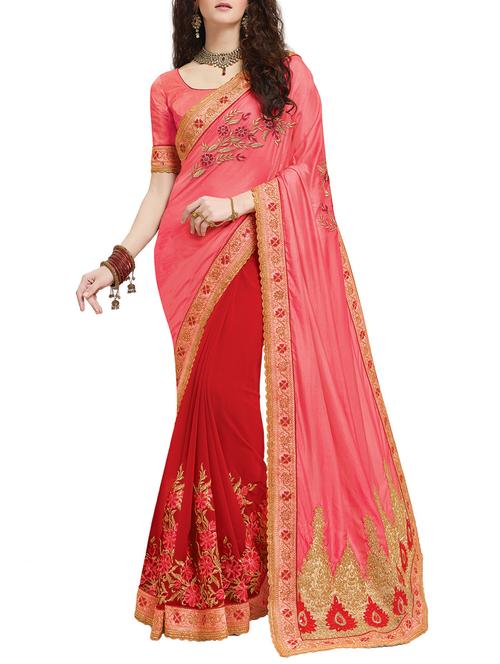 embroidered half and half saree with blouse - 15368199 - Very Small Image - 1
