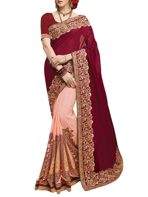 embroidered half and half saree with blouse - 15368204 - Very Small Image - 1