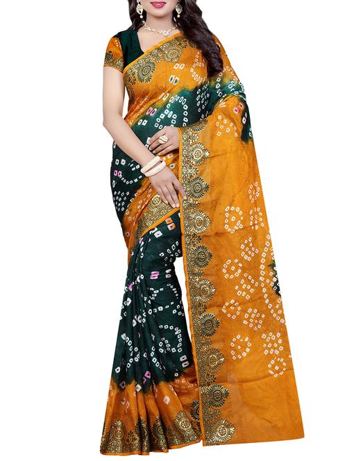 contrast border bandhani saree with blouse - 15370735 - Very Small Image - 1