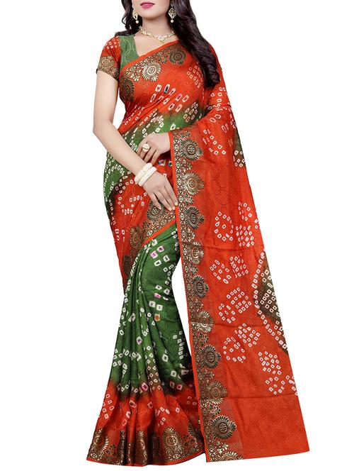 contrast border bandhani saree with blouse - 15370736 - Very Small Image - 1