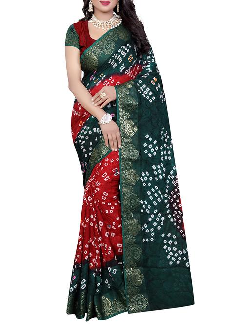 contrast border bandhani saree with blouse - 15370737 - Very Small Image - 1