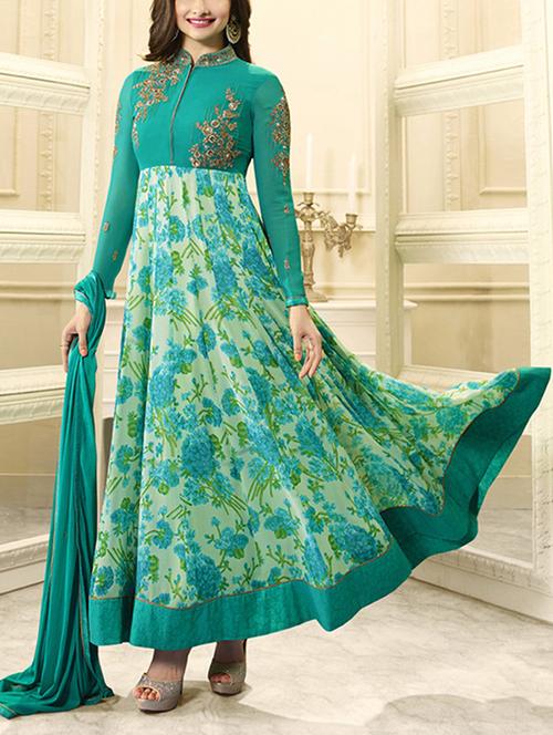 embroidered semi-stitched anarkali suit - 15371478 - Very Small Image - 1