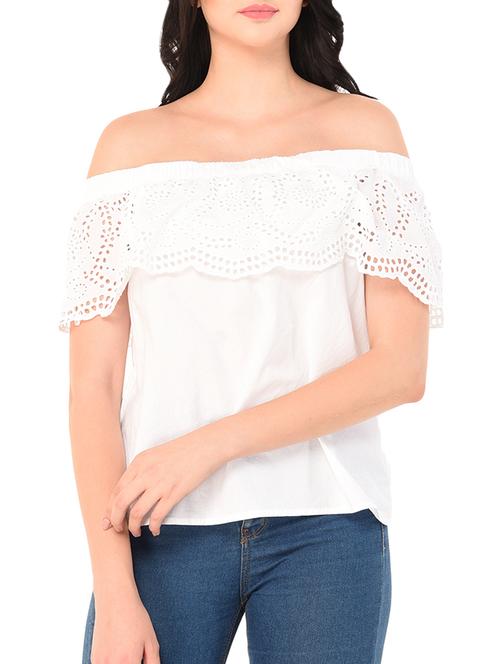 lace ruffle detail off shoulder top - 15371509 - Very Small Image - 1