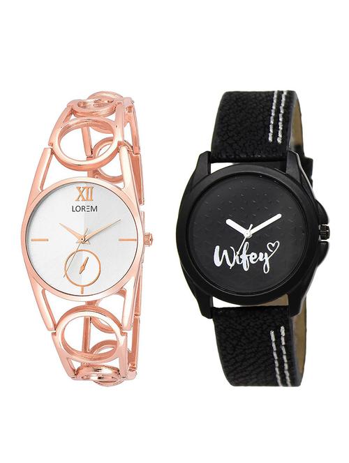 lorem lr213-234 black & silver round girl's leather & metal bracelet wrist watch - 15372803 - Very Small Image - 1