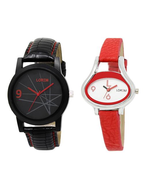 lorem lr8-206 white & black oval & round boy's & girl's leather wrist watch - 15373431 - Very Small Image - 1