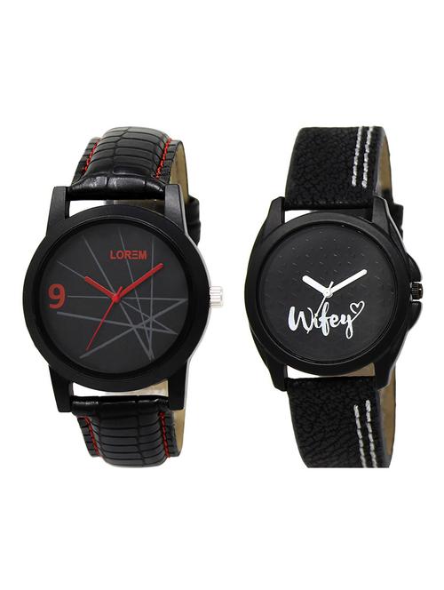lorem lr8-234 black round boy's & girl's leather wrist watch - 15373454 - Very Small Image - 1