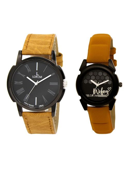 lorem lr19-235 black round boy's & girl's leather wrist watch - 15373884 - Very Small Image - 1