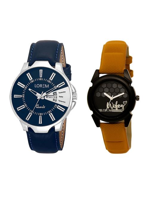 lorem lr23-235 black & blue round boy's & girl's leather wrist watch - 15374040 - Very Small Image - 1