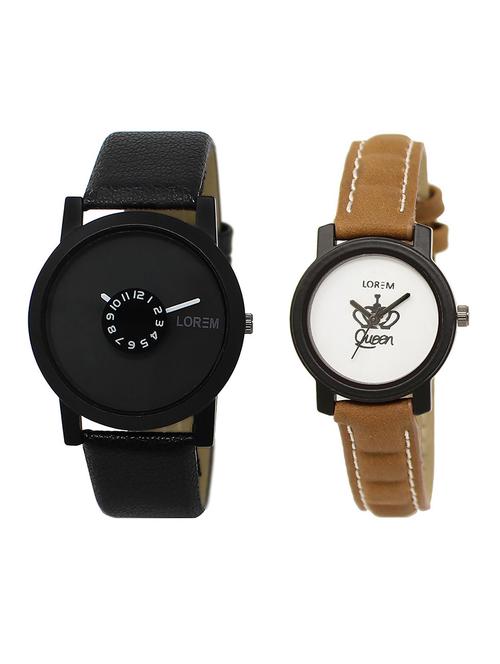 lorem lr25-209 white & black round boy's & girl's leather wrist watch - 15374096 - Very Small Image - 1