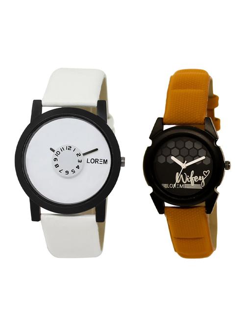 lorem lr26-235 black & white round boy's & girl's leather wrist watch - 15374157 - Very Small Image - 1
