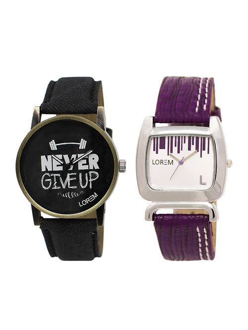 lorem lr27-207 white & black round boy's & girl's leather wrist watch - 15374163 - Very Small Image - 1