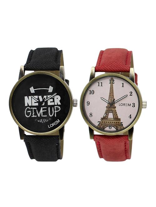 lorem lr27-230 white & black round boy's & girl's leather wrist watch - 15374166 - Very Small Image - 1