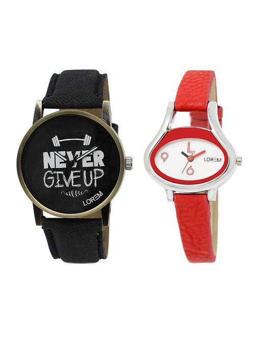 lorem lr27-206 white & black oval & round boy's & girl's leather wrist watch - 15374172 - Very Small Image - 1