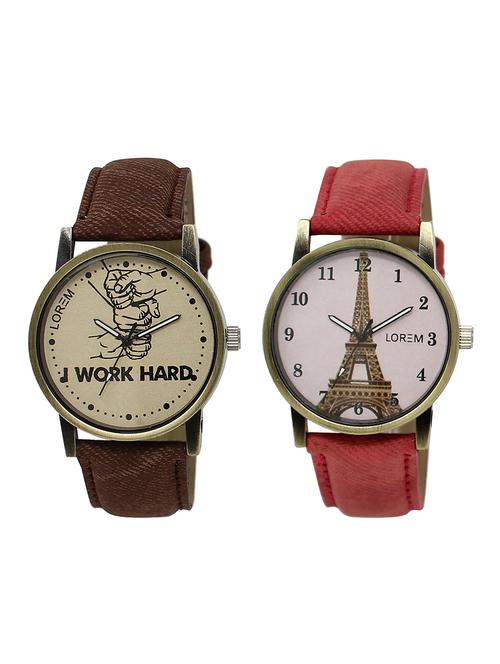 lorem lr29-230 white & grey round boy's & girl's leather wrist watch - 15374244 - Very Small Image - 1