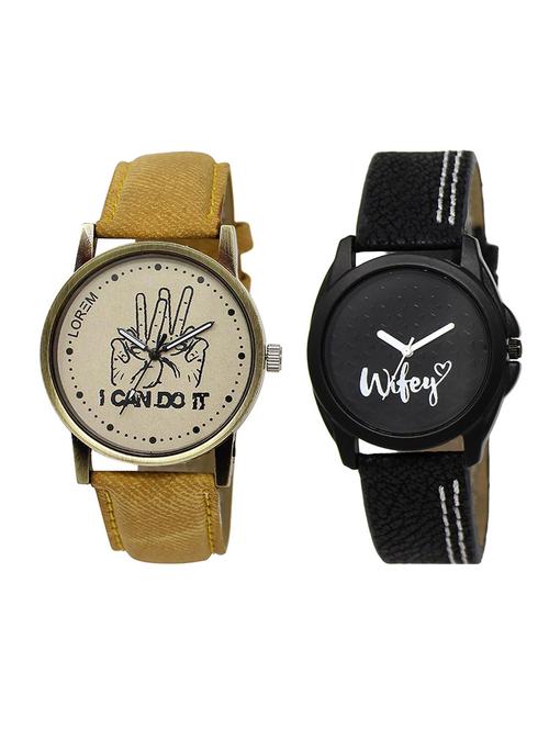 lorem lr30-234 black & grey round boy's & girl's leather wrist watch - 15374312 - Very Small Image - 1