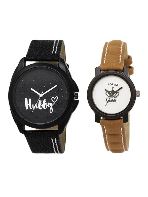 lorem lr31-209 white & black round boy's & girl's leather wrist watch - 15374330 - Very Small Image - 1