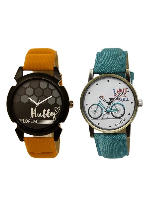 lorem lr32-229 white & black round boy's & girl's leather wrist watch - 15374360 - Very Small Image - 1