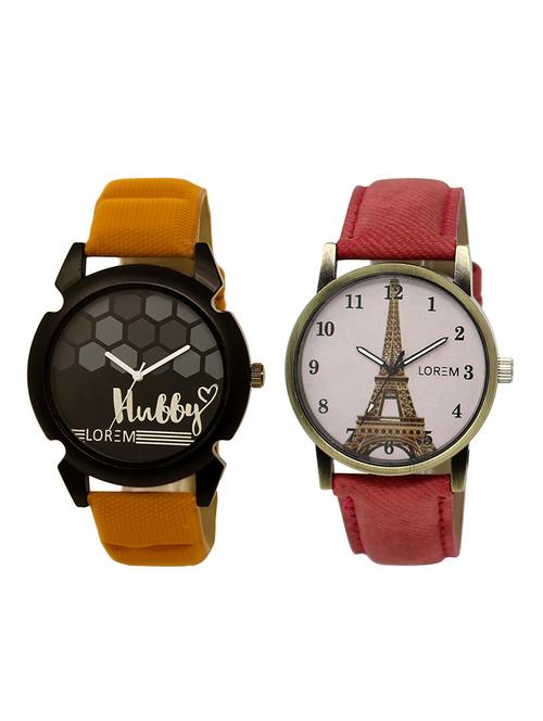 lorem lr32-230 white & black round boy's & girl's leather wrist watch - 15374361 - Very Small Image - 1