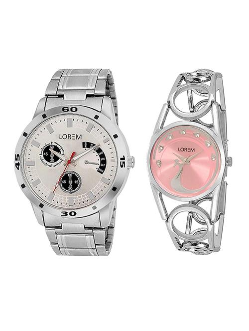 lorem lr101-233 pink & silver round boy's & girl's metal bracelet wrist watch - 15374503 - Very Small Image - 1