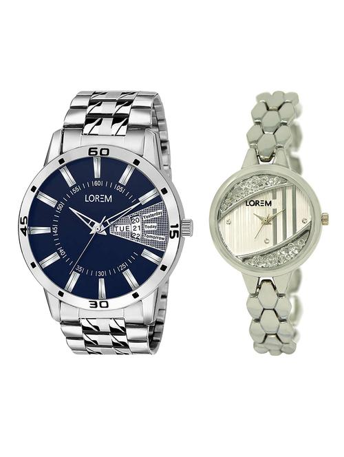 lorem lr102-223 silver & blue round boy's & girl's metal bracelet wrist watch - 15374534 - Very Small Image - 1