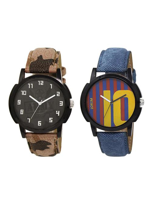 lorem lr23-27 black & blue round boy's leather wrist watch - 15374659 - Very Small Image - 1