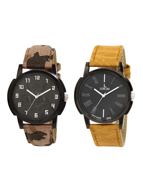 lorem lr9-21 black & white round boy's leather wrist watch - 15374668 - Very Small Image - 1
