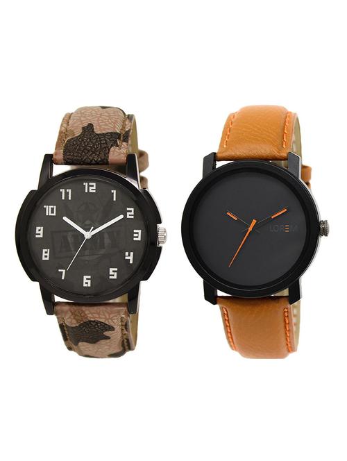 lorem lr23-32 black & blue round boy's leather wrist watch - 15374669 - Very Small Image - 1