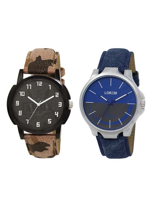 lorem lr23-34 rose gold & blue round boy's leather wrist watch - 15374673 - Very Small Image - 1