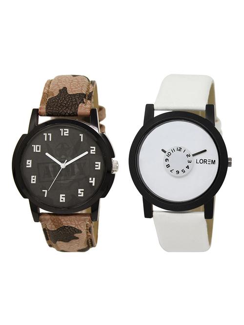 lorem lr24-25 black & blue round boy's leather wrist watch - 15374675 - Very Small Image - 1
